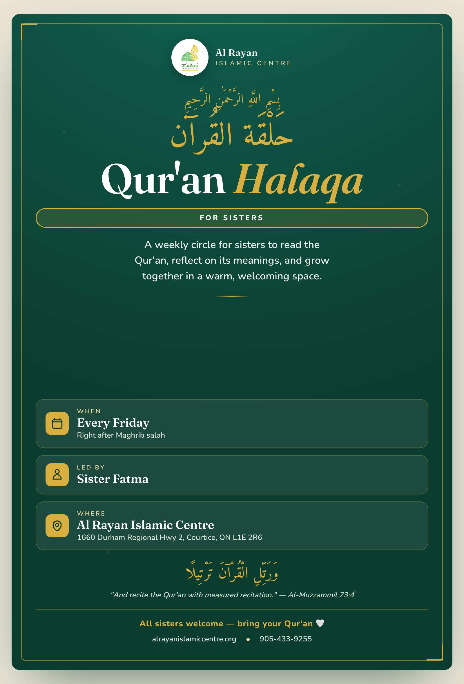 Sisters' Qur'an Halaqa flyer